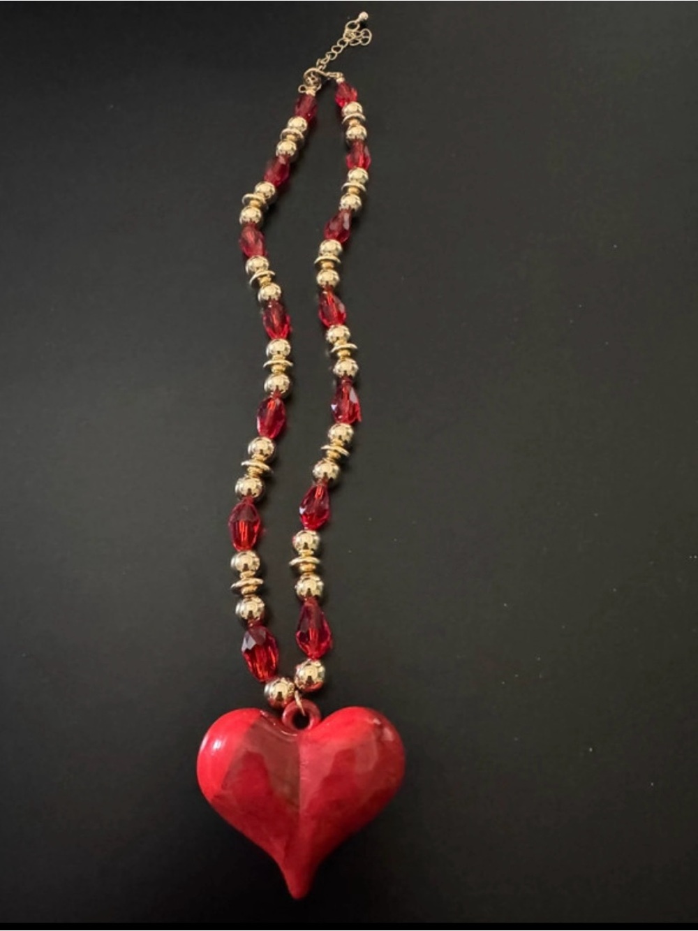 Red Heart Pendant Beaded Necklace - Women's Jewelry